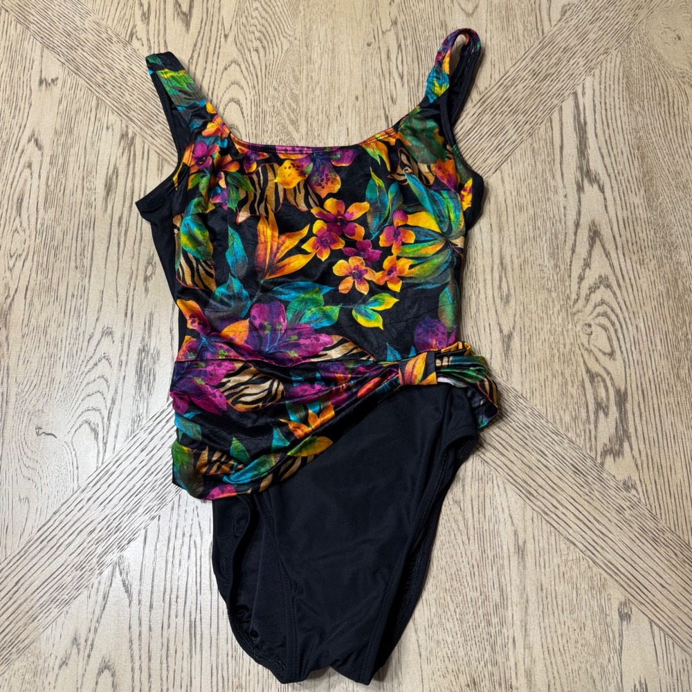 Longitude Size 4 Small Multicolored Floral One‎ Piece Swimsuit Hip Tie Detail